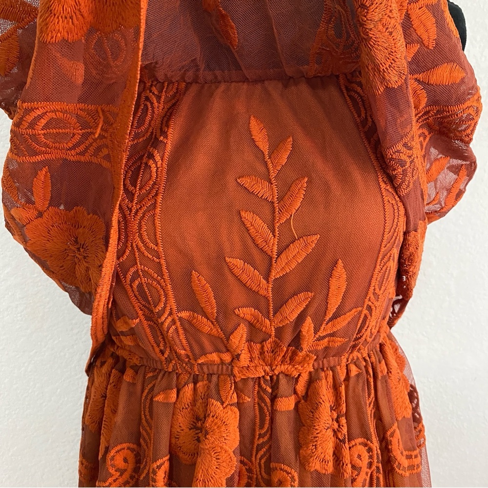 Baltic Born Leon‎ Off Shoulder Maxi Dress Rust Size Small Wedding Guest Tulle - Picture 8 of 13